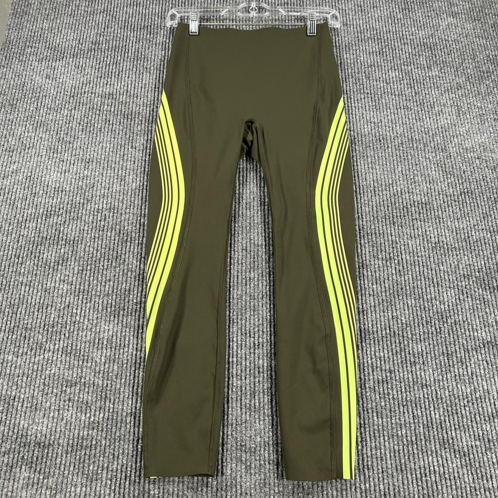 Spanx Leggings Womens XS Olive Green Yellow Stripe High Rise Compression 50207R